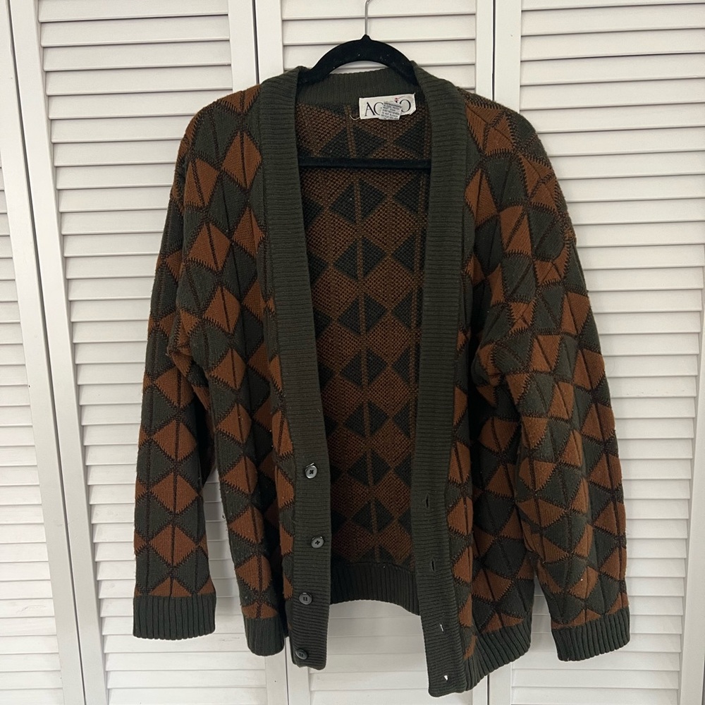 Vintage checker print sweater/cardigan